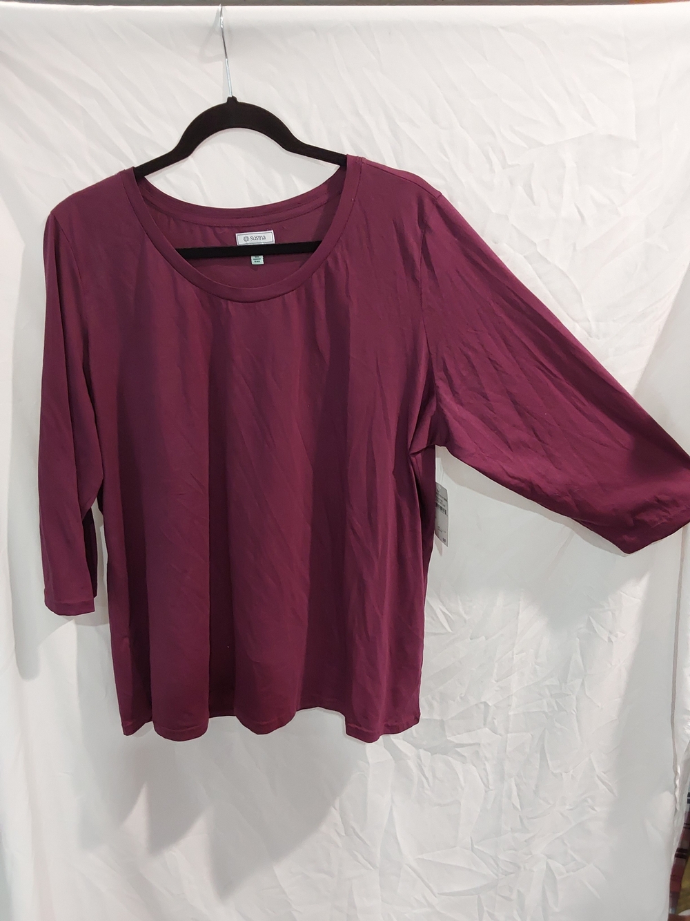 Susina Relaxed Scoop Neck Long Sleeve Tee - Plum